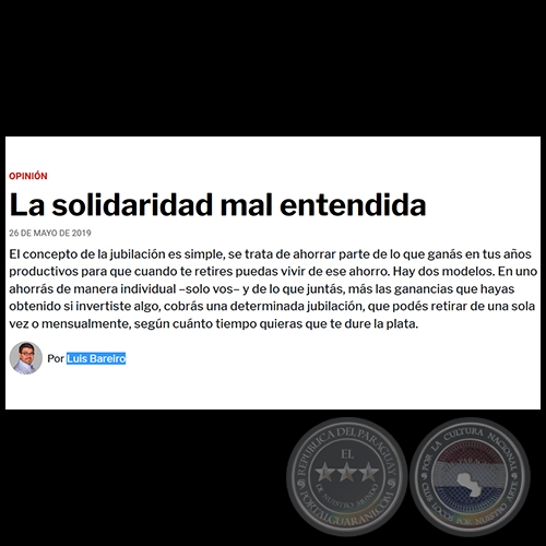 LA SOLIDARIDAD MAL ENTENDIDA - Por LUIS BAREIRO - Domingo, 26 de Mayo de 2019